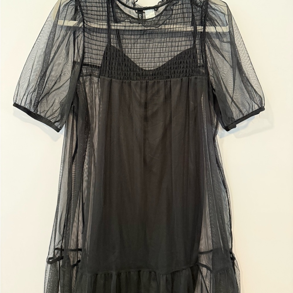 Divided Black Sheer Layered Mini Dress